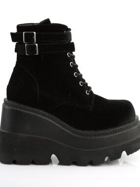 Black Velvet Ankle Boots with Double Buckled Ankle Straps